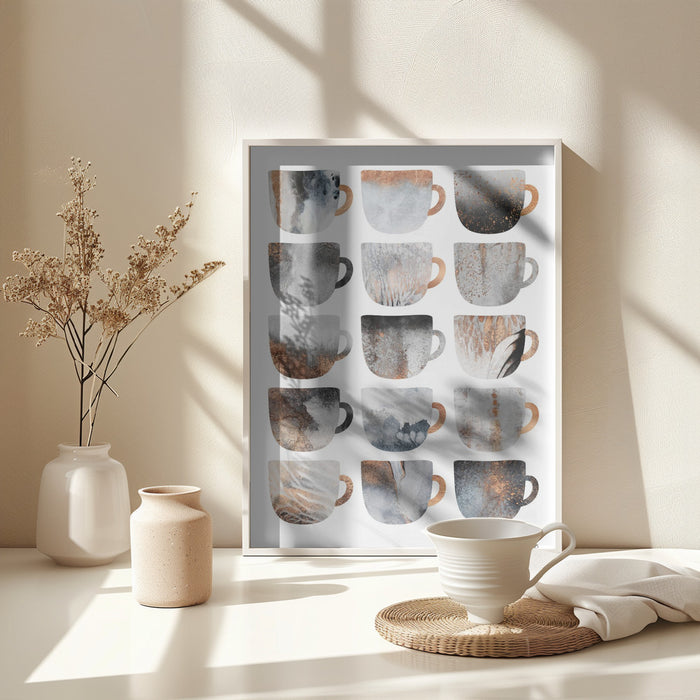 Dreamy Coffee Cups Framed Art Modern Wall Decor