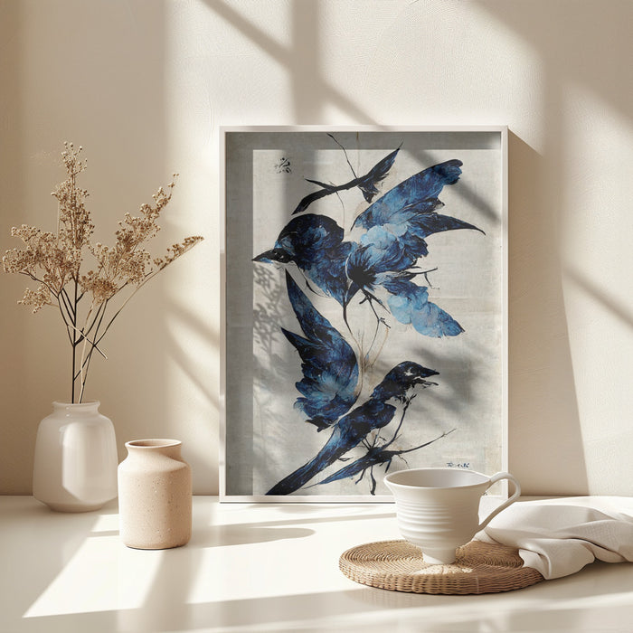 Blue Birds Framed Art Modern Wall Decor