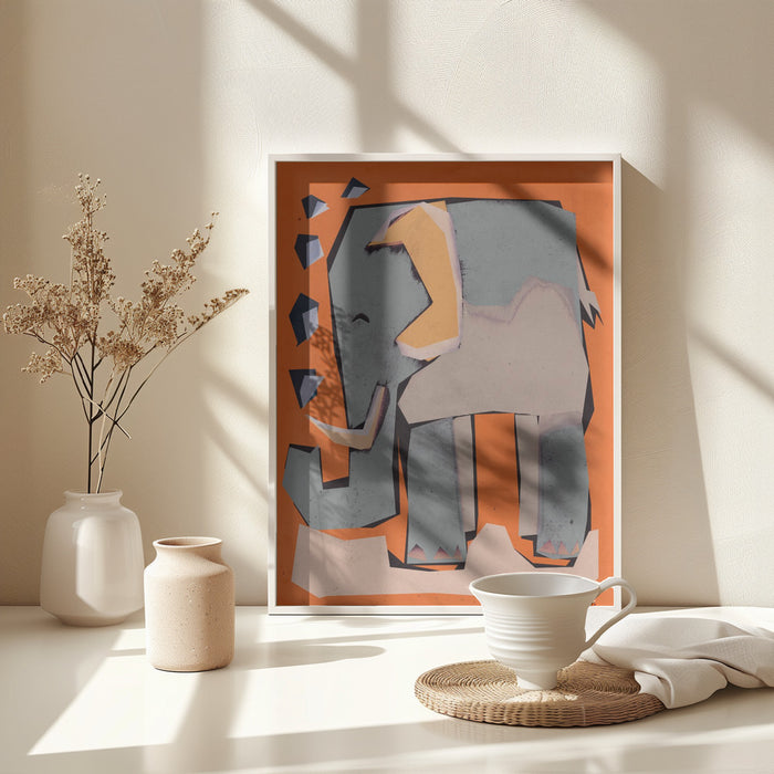 Happy Elephant Framed Art Modern Wall Decor