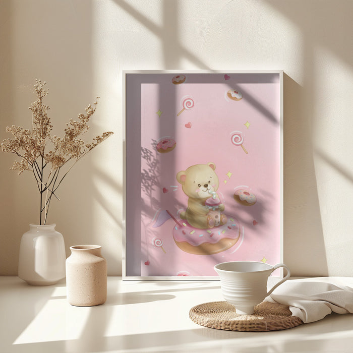 Teddy Bear and Donut cake Framed Art Modern Wall Decor