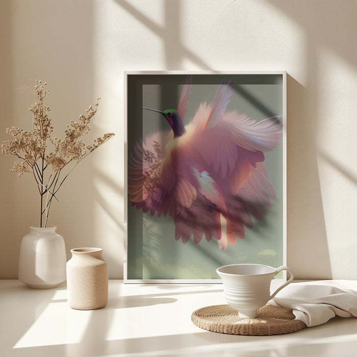 Humming Bird with Pink Wings Framed Art Wall Decor