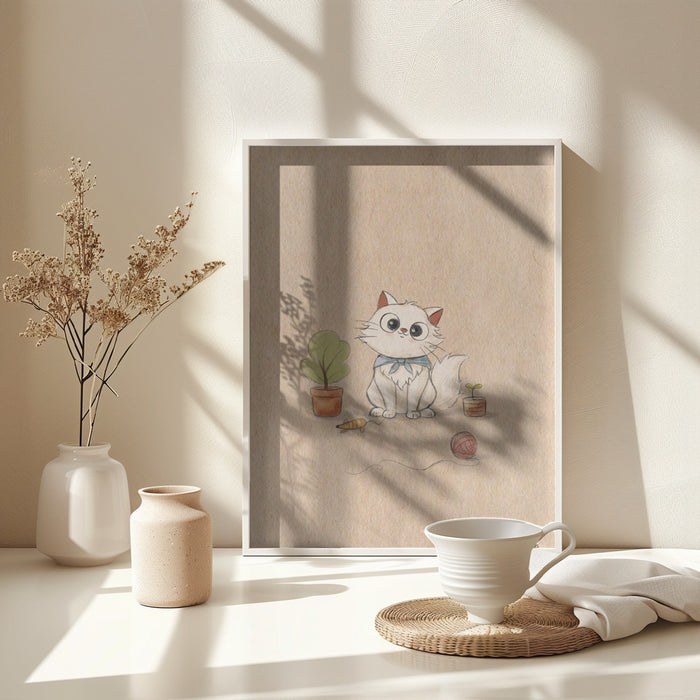 Kawaii Cat Framed Art Modern Wall Decor