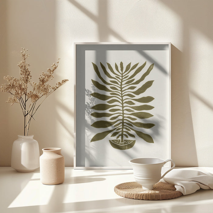 ne Hundred-Leaved Plant #22 / Lino Print Framed Art Modern Wall Decor