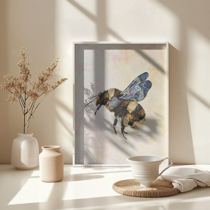 Grunge Watercolour Bee Framed Art Wall Decor