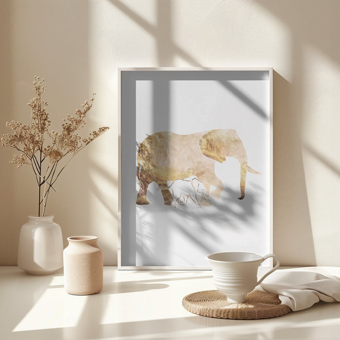 White Gold Elephants Framed Art Wall Decor