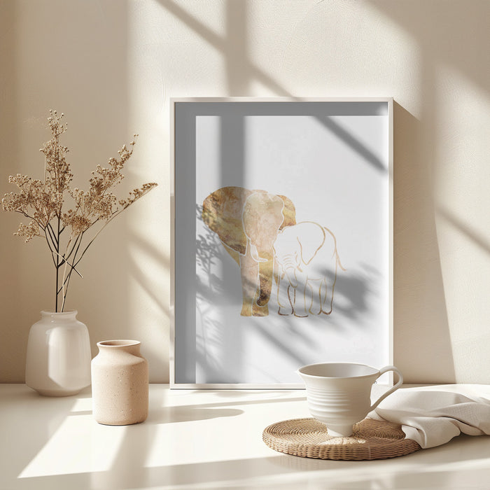 White Gold Elephants 2 Framed Art Wall Decor