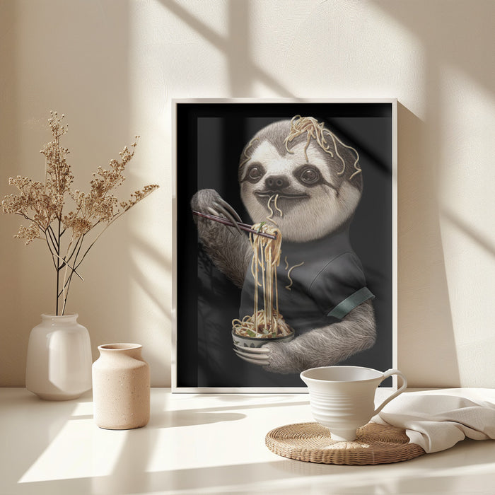 SLOTH EATING NOODLE Framed Art Modern Wall Decor