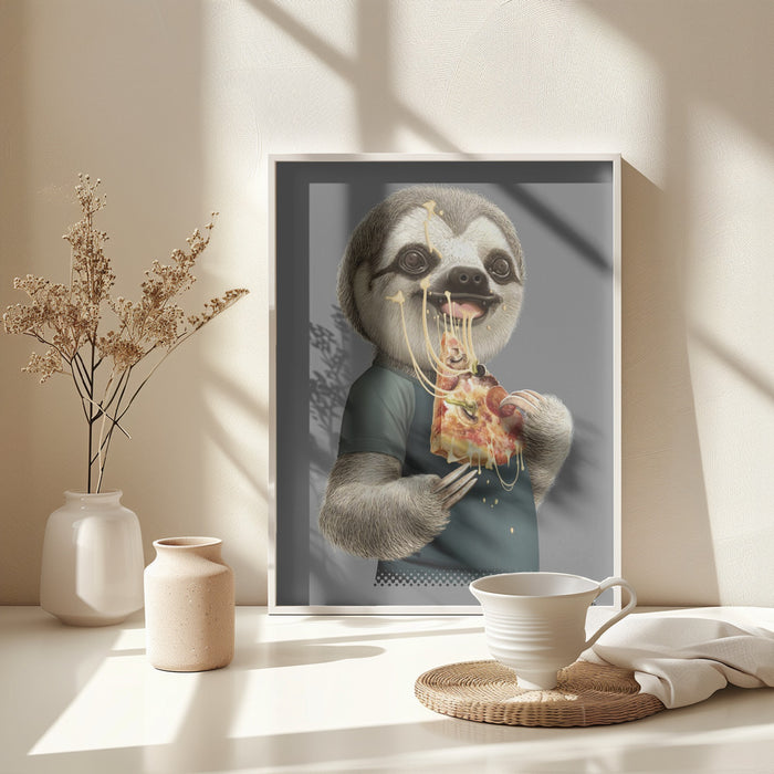 sloth eat pizza Framed Art Wall Decor