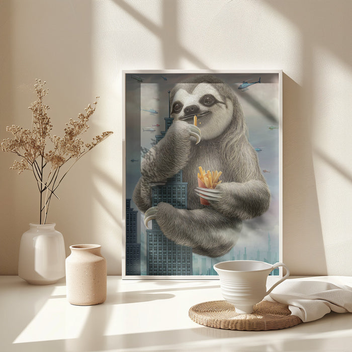 sloth climbing a building Framed Art Modern Wall Decor