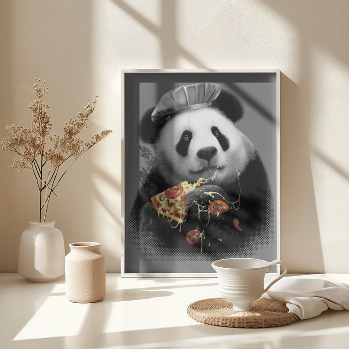 panda loves pizza Framed Art Modern Wall Decor