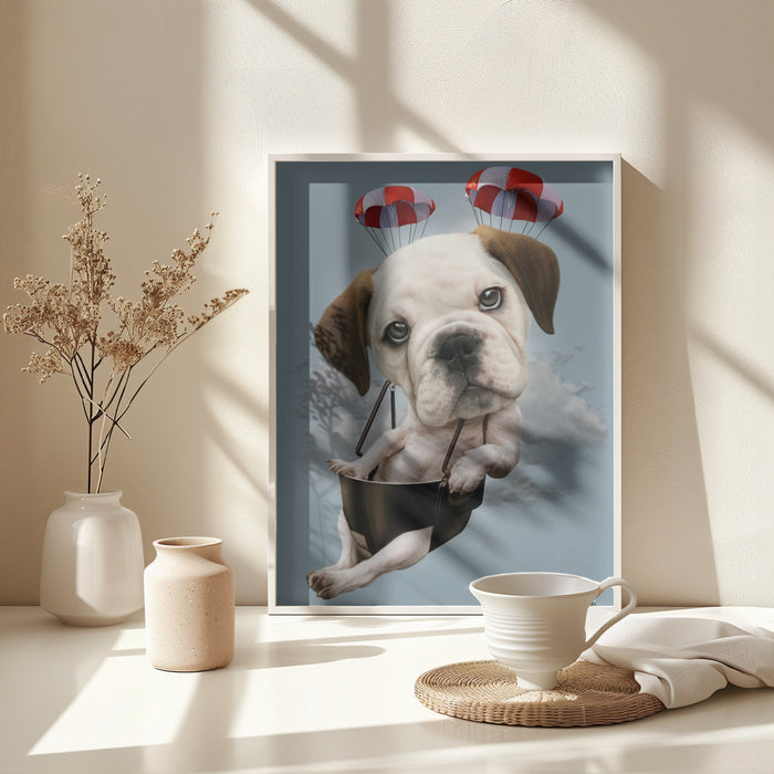 puppy on parachute Framed Art Wall Decor