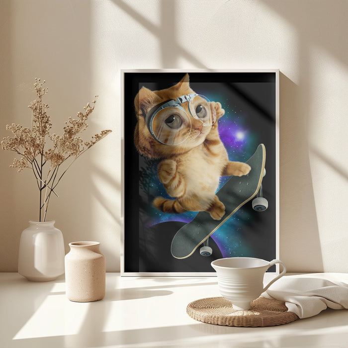 cat on skateboard Framed Art Wall Decor