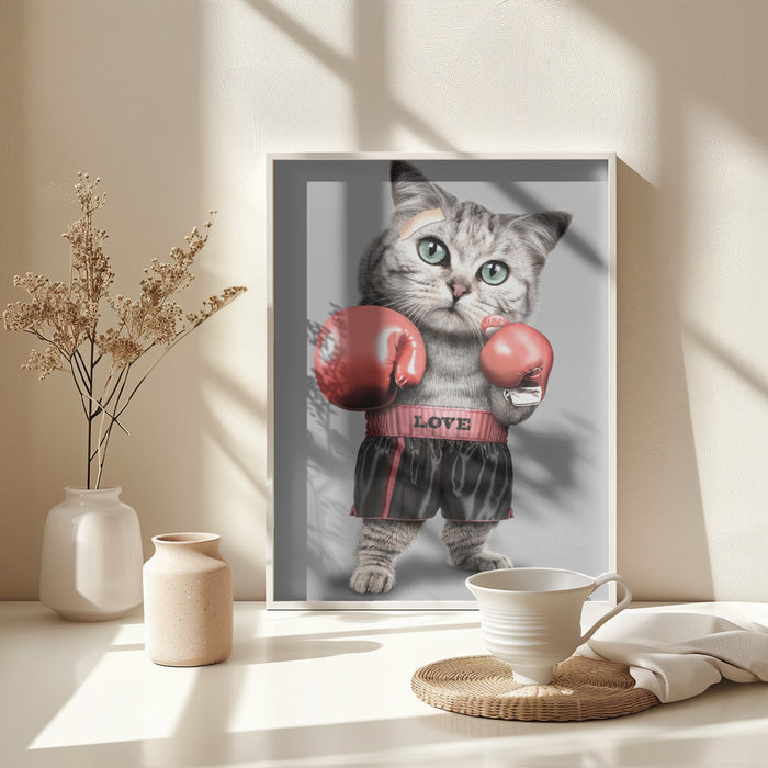 boxing cat Framed Art Modern Wall Decor