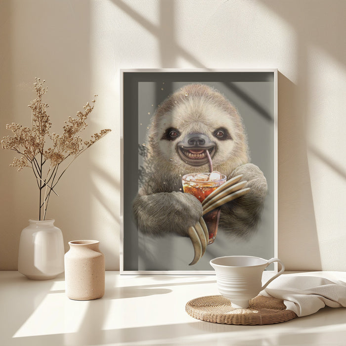 sloth and soft drink Framed Art Modern Wall Decor