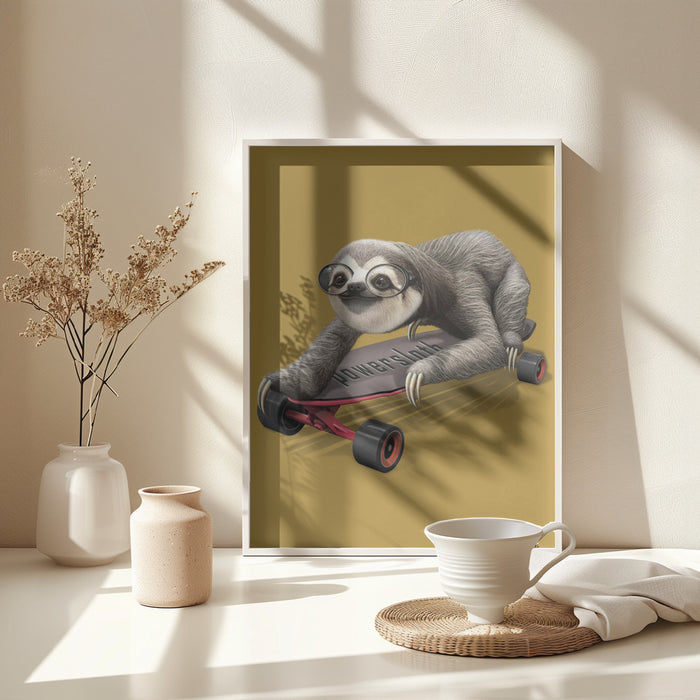 sloth on skateboard Framed Art Wall Decor