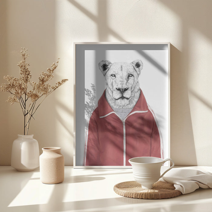 Sporty Lion Framed Art Wall Decor