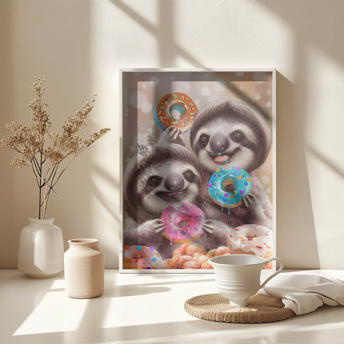 SLOTHS EATING DONUTS Framed Art Modern Wall Decor