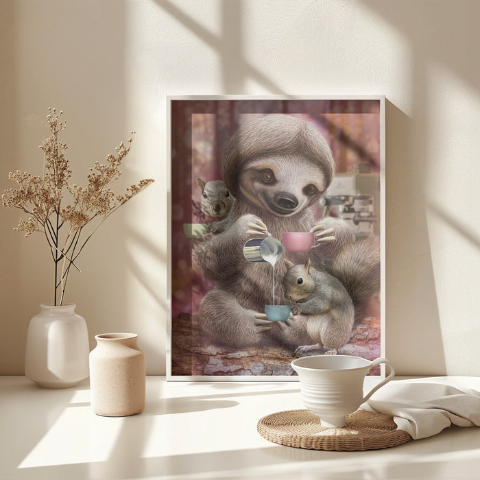 SLOTH THE BARISTA Framed Art Modern Wall Decor