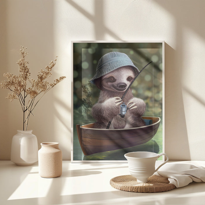 SLOTH GO FISHING Framed Art Wall Decor