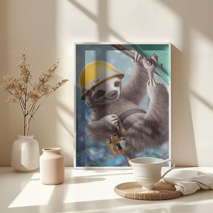 SLOTH CONSTRUCTION WORKER Framed Art Modern Wall Decor