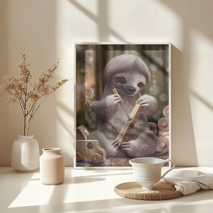 SLOTH THE TOY MAKER Framed Art Wall Decor