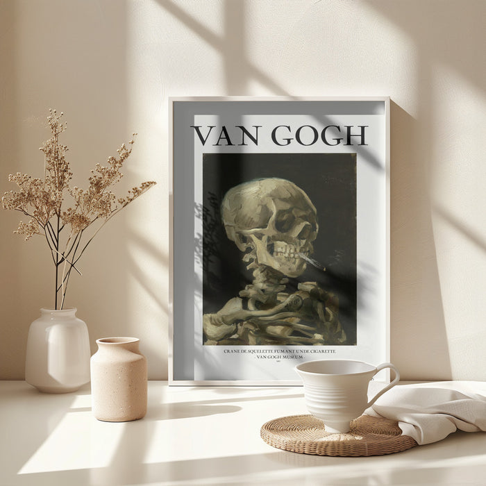 Head of a skeleton with a burning cigarette Framed Art Wall Decor