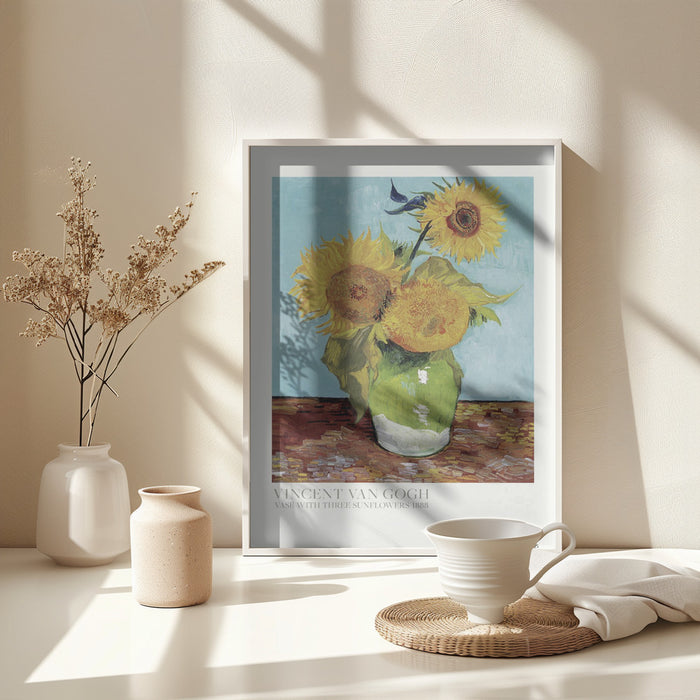 Vase With Three Sunflowers Framed Art Wall Decor