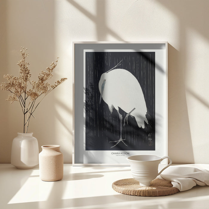 Egret In The Rain Framed Art Modern Wall Decor