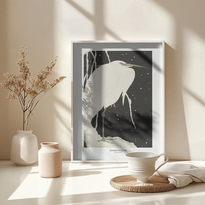 Heron In The Snow Framed Art Modern Wall Decor