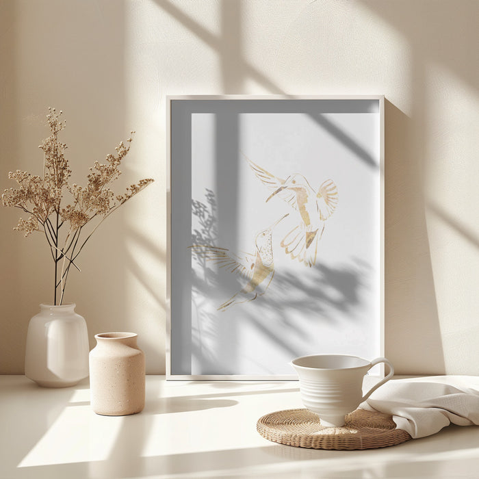 Gold Hummingbird Line art Silhouettes 4 Framed Art Wall Decor