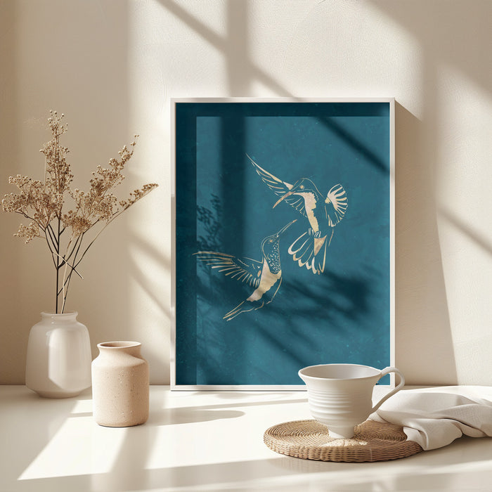 Gold Hummingbird Line art Silhouettes 3 Framed Art Wall Decor