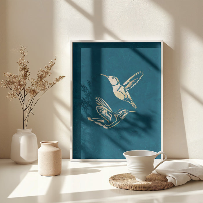 Gold Hummingbird Line art Silhouettes 1 Framed Art Wall Decor