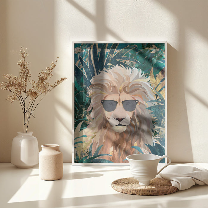 Cool Tropical Lion in Sunglasses Framed Art Modern Wall Decor