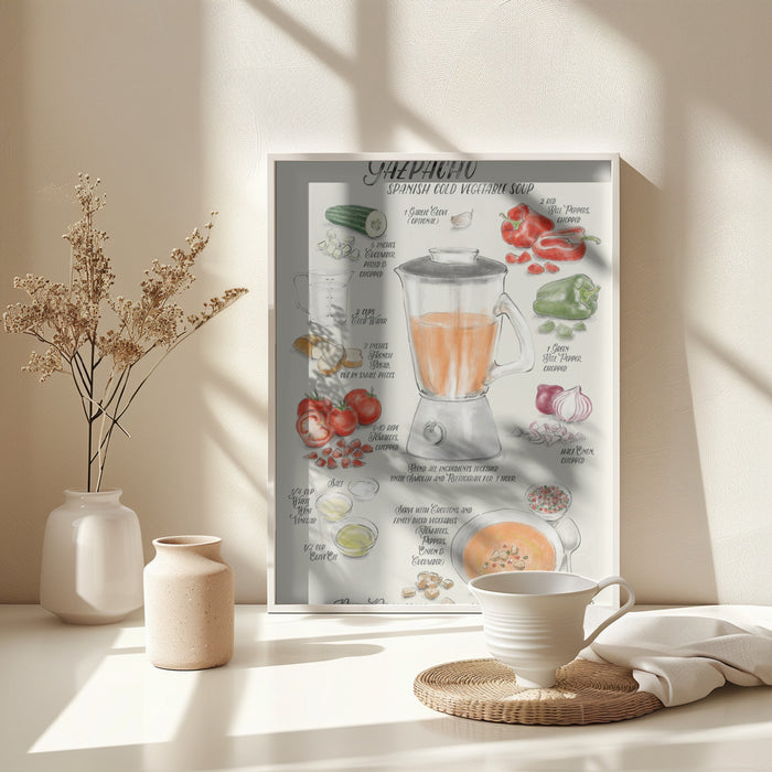 Gazpacho illustrated recipe in English Framed Art Wall Decor