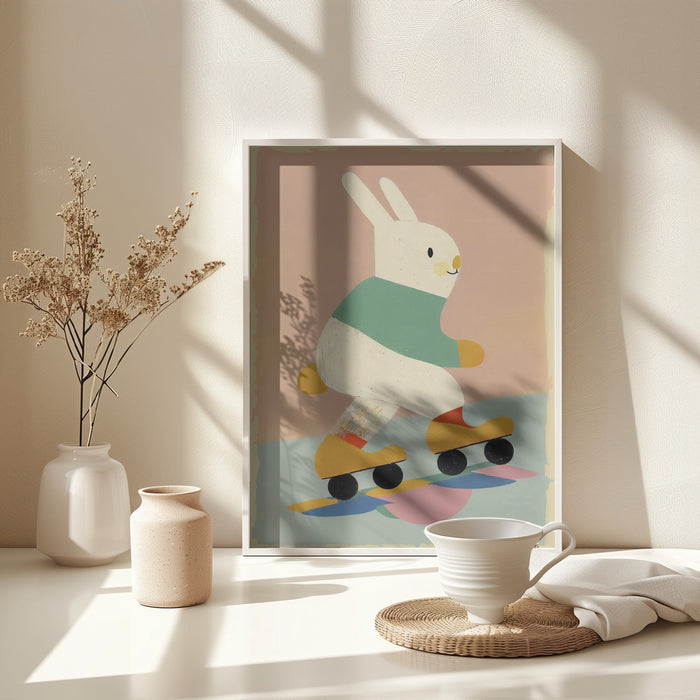 Skating Bunny Framed Art Modern Wall Decor