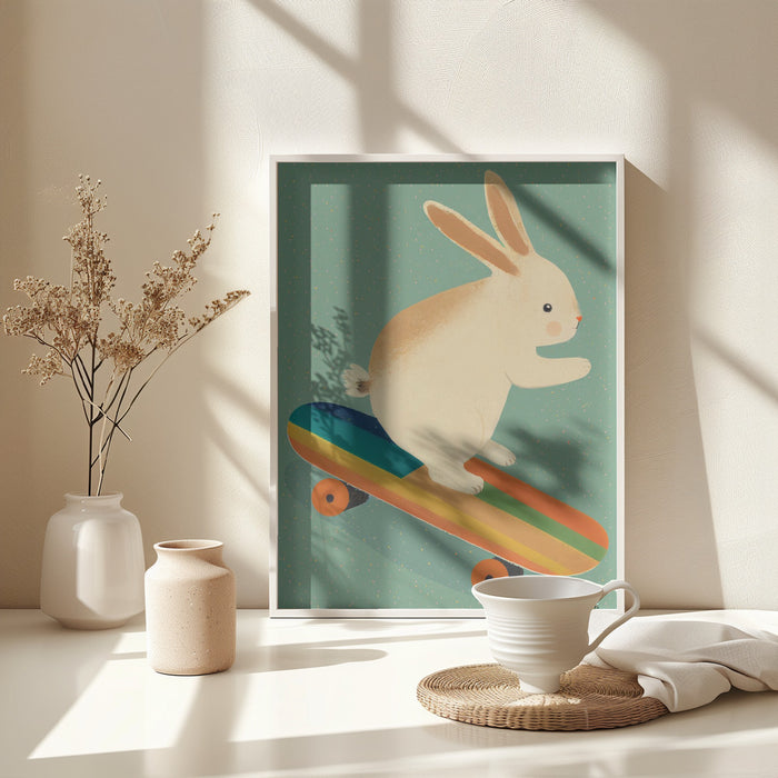 Bunny On Skateboard Framed Art Modern Wall Decor