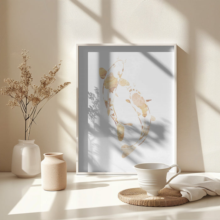 Gold koi fish silhouettes Framed Art Modern Wall Decor