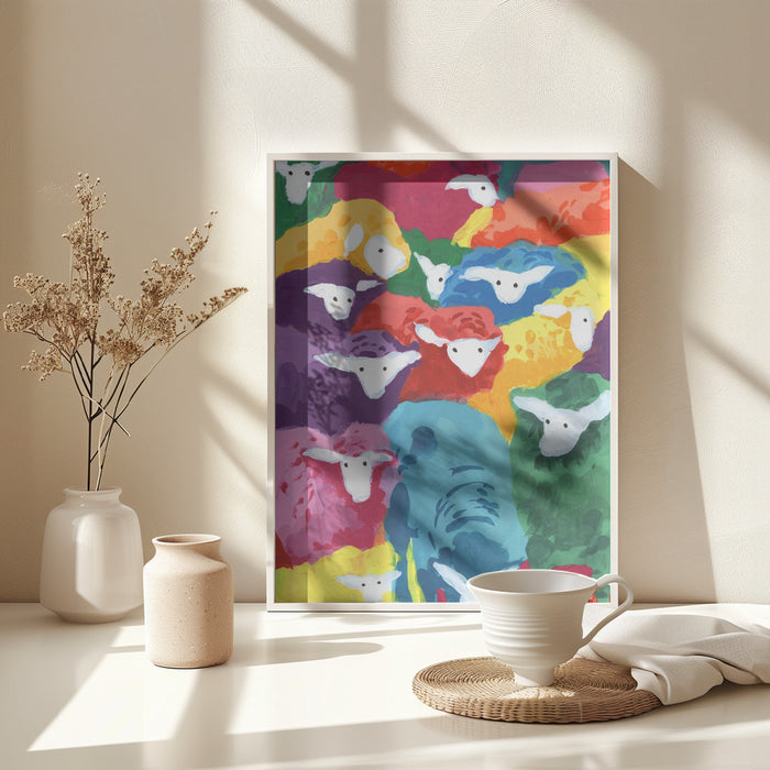 Colorful Sheep Cocktail Framed Art Wall Decor