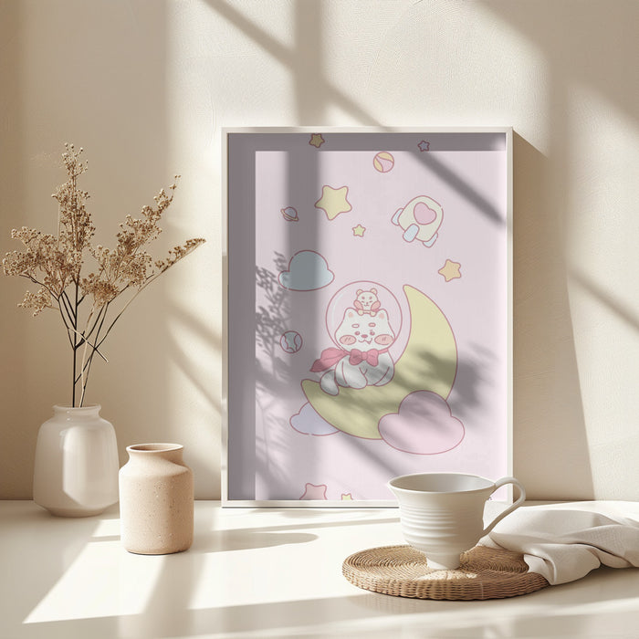 Dog and Hamster in space Framed Art Wall Decor