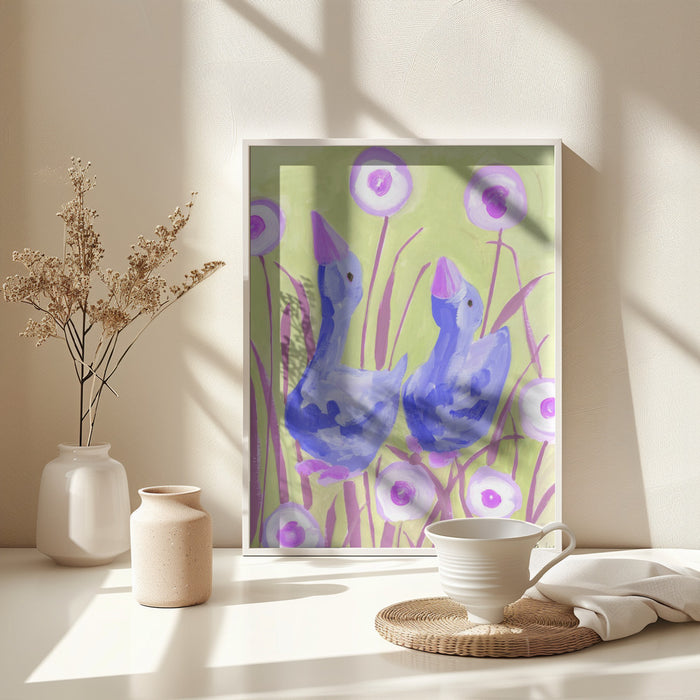 Cobalt Gees In The Garden Framed Art Modern Wall Decor