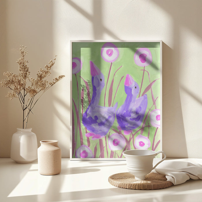 Violet Gees In The Garden Framed Art Modern Wall Decor