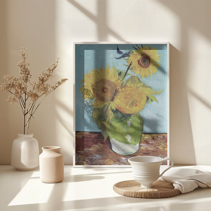 Vase With Three Sunflowers Framed Art Modern Wall Decor