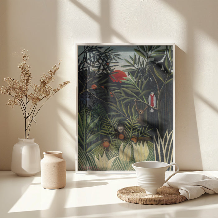 Monkeys And Parrot In The Virgin Forest Framed Art Modern Wall Decor