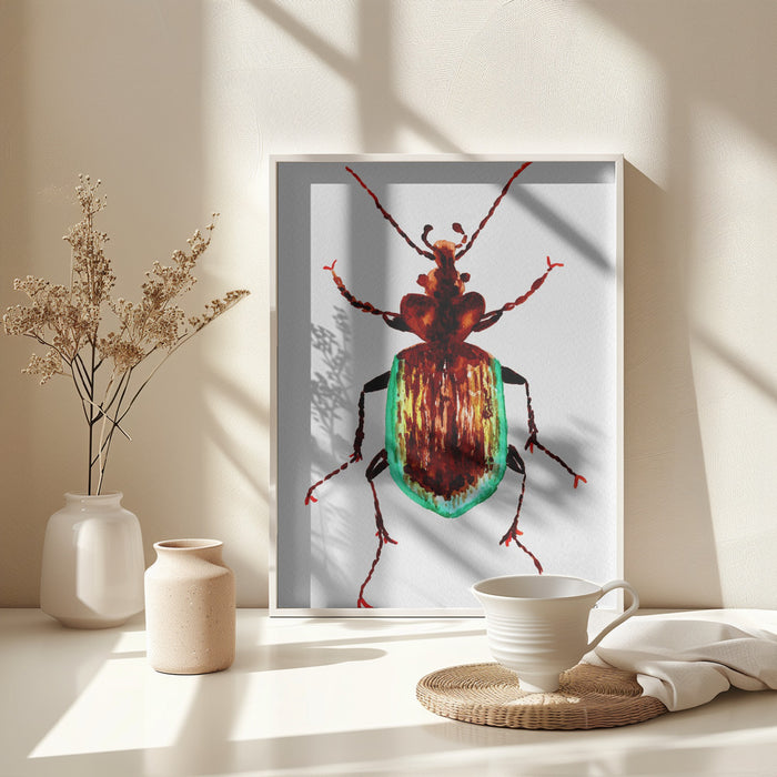 Caterpillar hunter beetle or Calosoma scrutator Framed Art Modern Wall Decor