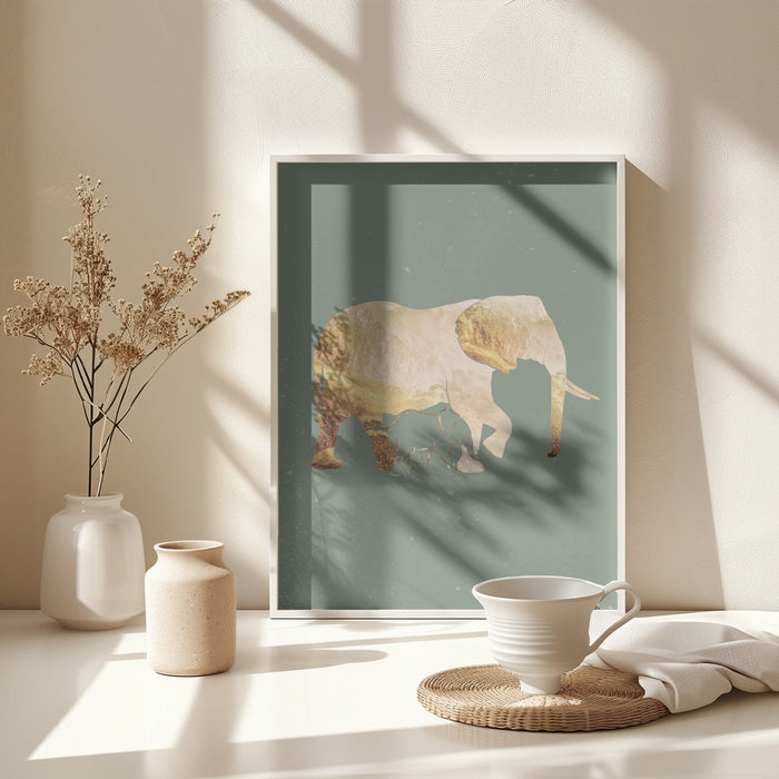 Sage Green Gold Elephants 2 Framed Art Modern Wall Decor