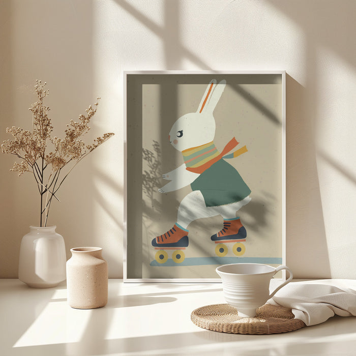 Inline Skating Bunny Framed Art Modern Wall Decor