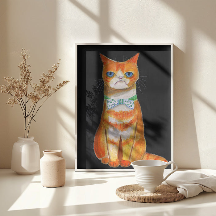 Sad Cat Framed Art Modern Wall Decor