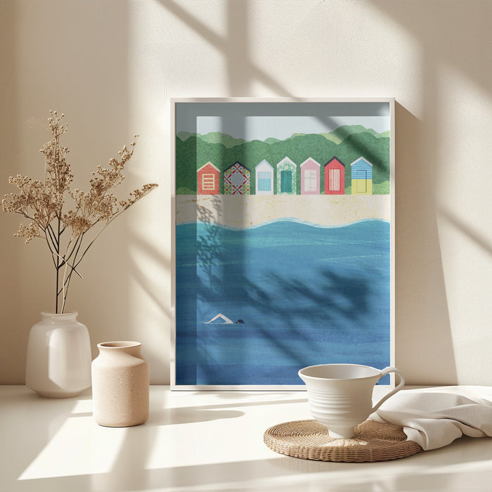 Beach Huts Framed Art Modern Wall Decor