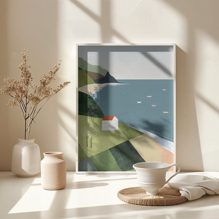 House on the Cliff Framed Art Modern Wall Decor