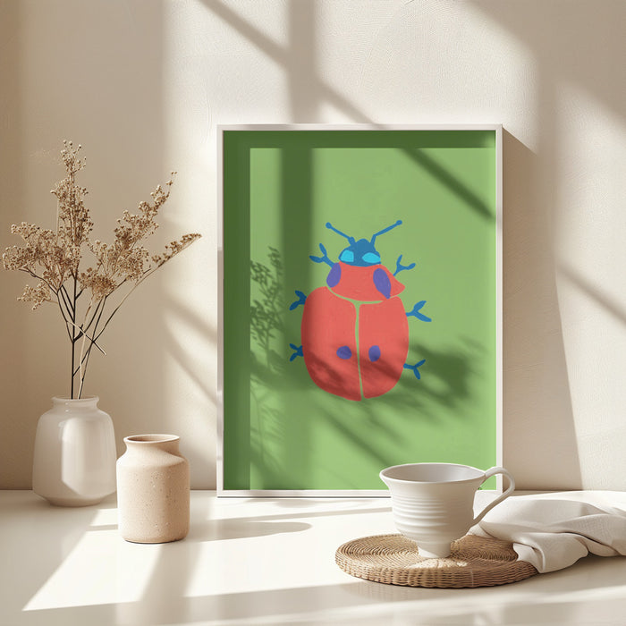 Bold Ladybug On The Grass Framed Art Modern Wall Decor